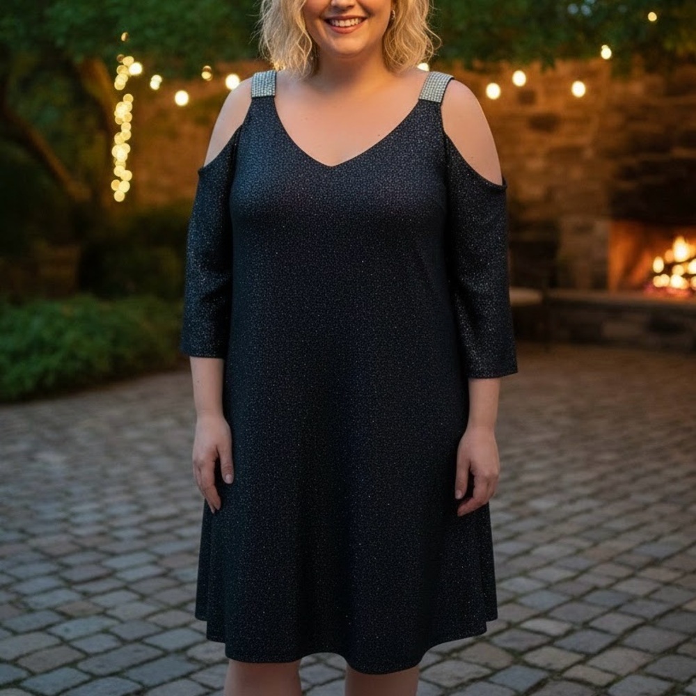 Ricki's Shimmering Black Cold Shoulder Dress Mother of the Bride Wedding Party